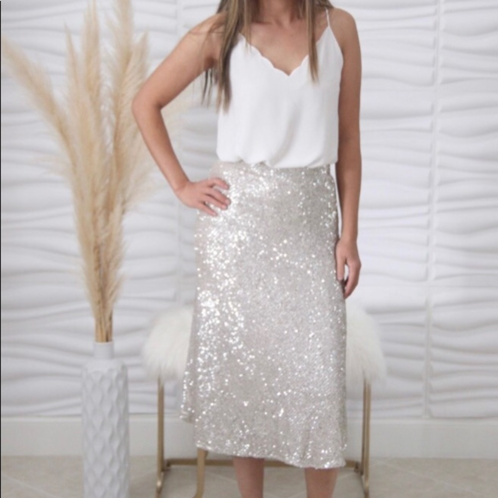 Leah Cream Sequin Midi Skirt